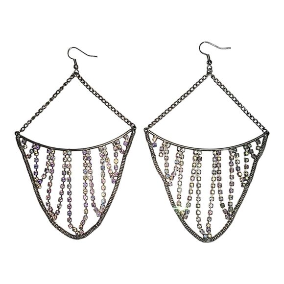 Vintage Aurora Borealis Rhinestone Chandelier Earrings 5"‎ - Picture 5 of 13